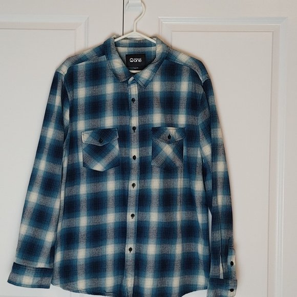 Warehouse One Men's Sz XXL Teal/Navy Blue Long Sleeve Shirt w Pockets - Picture 1 of 12